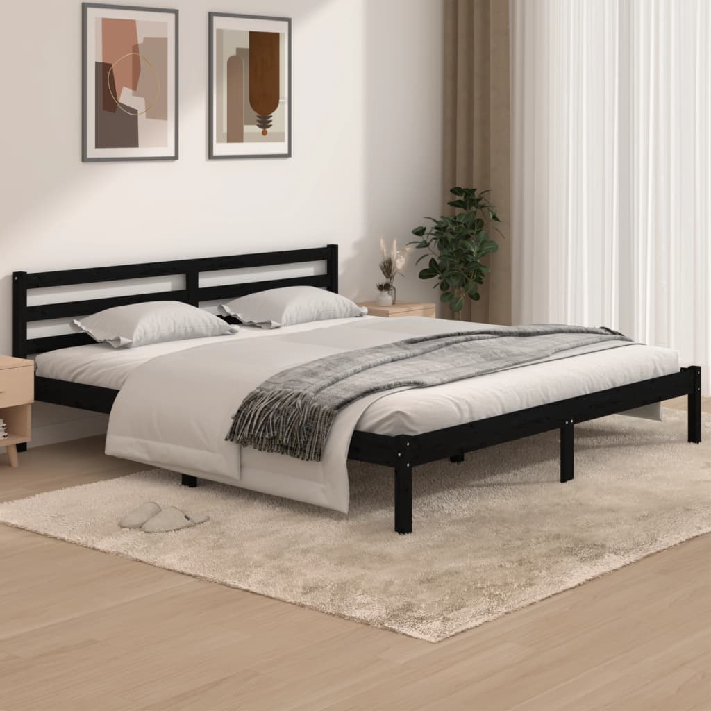 Berkfield Bed Frame Solid Wood Pine 180x200 cm Black Super King Size