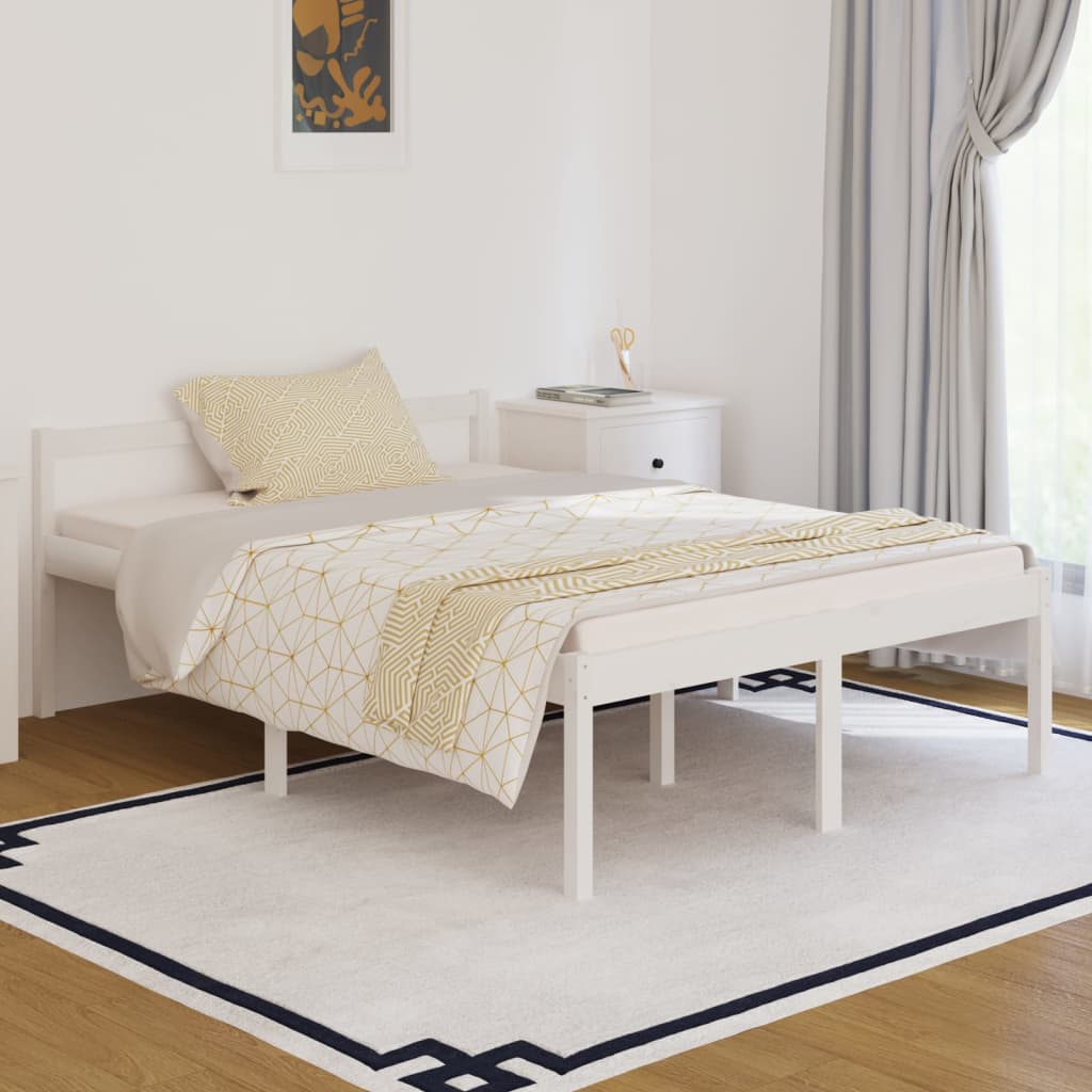 Berkfield Bed Frame White 135x190 cm Double Solid Wood Pine