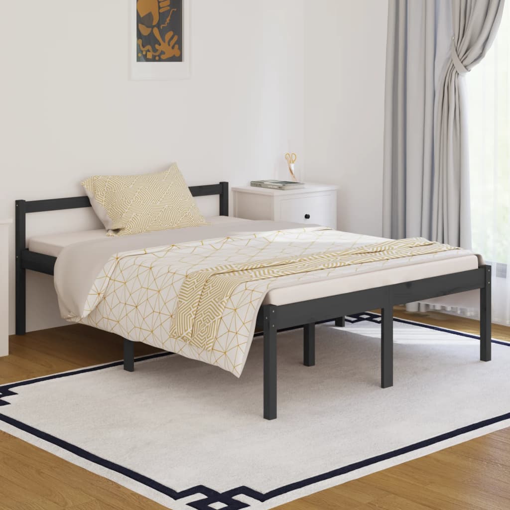 Berkfield Bed Frame Grey 135x190 cm Double Solid Wood Pine