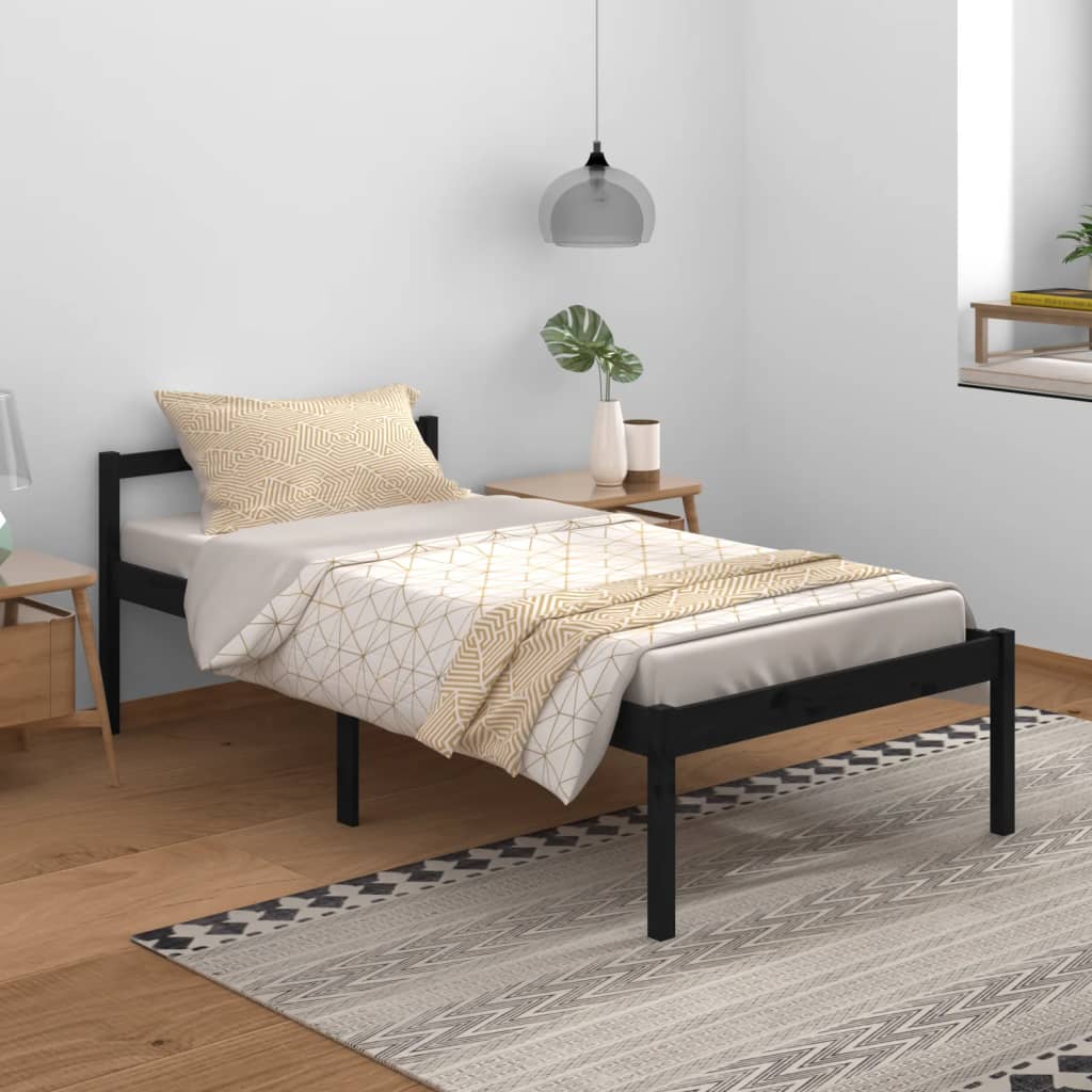 Berkfield Bed Frame Black 100x200 cm Solid Wood Pine