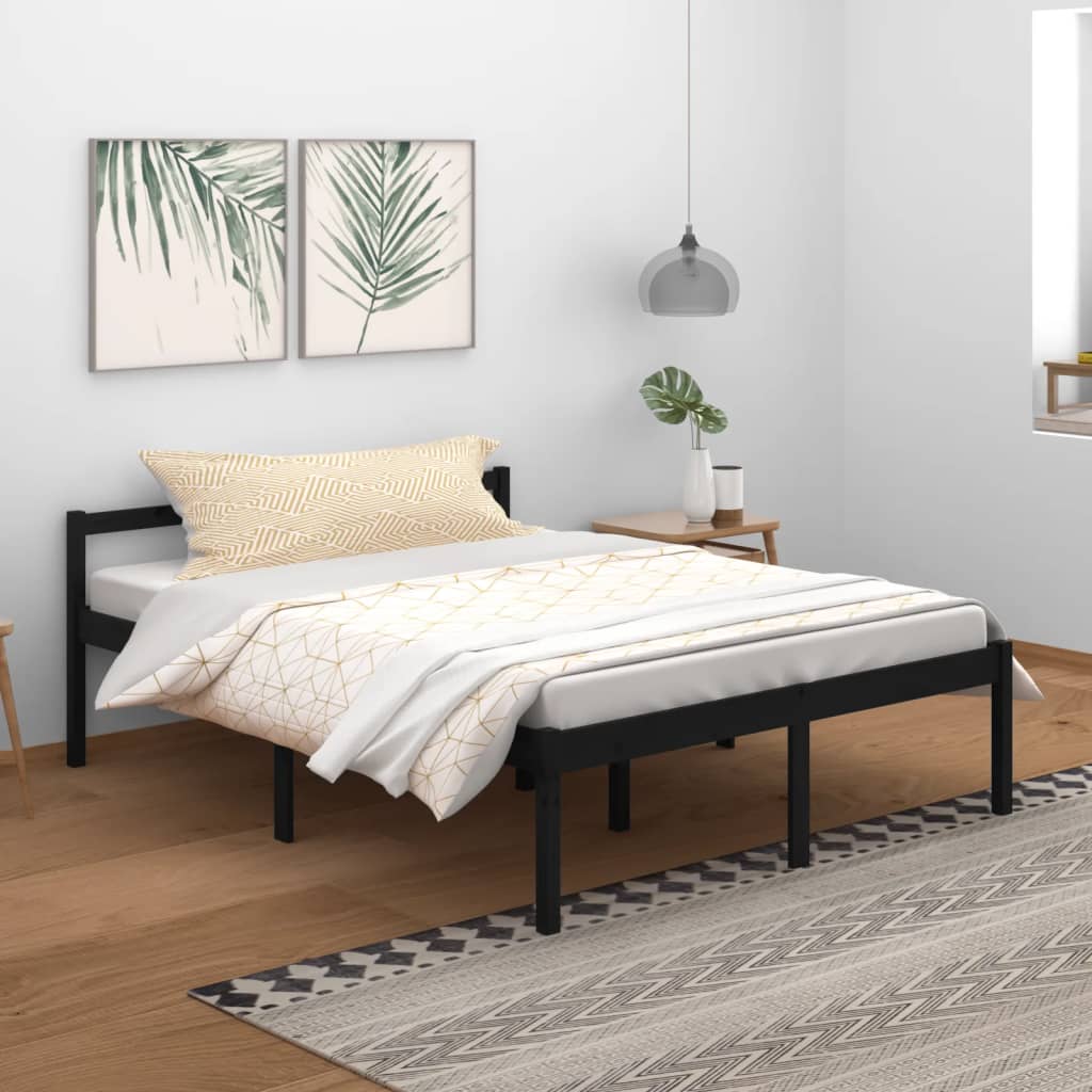 Berkfield Bed Frame Black 150x200 cm King Size Solid Wood Pine