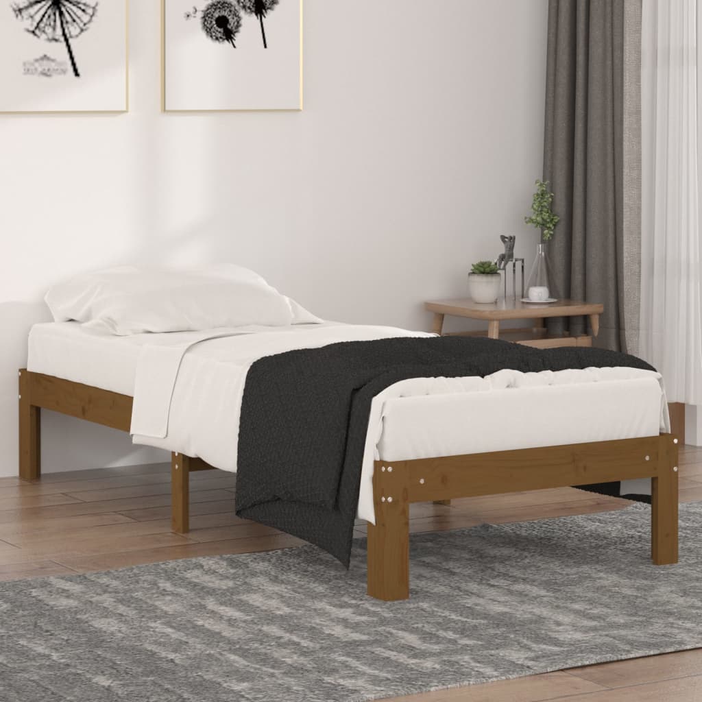 Berkfield Bed Frame Honey Brown Solid Wood 75x190 cm Small Single