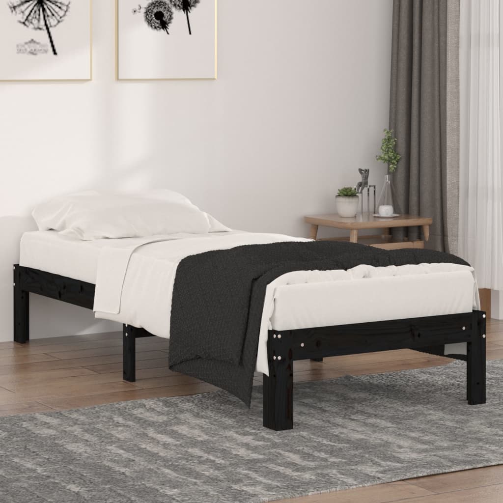 Berkfield Bed Frame Black Solid Wood 75x190 cm Small Single
