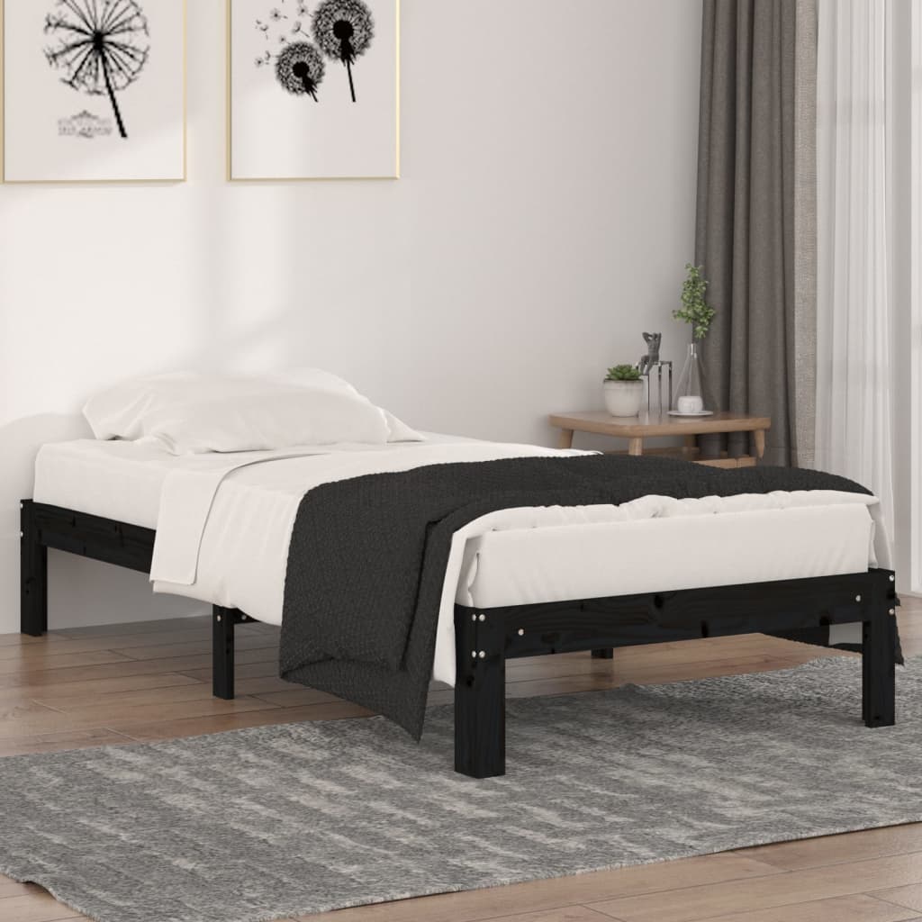 Berkfield Bed Frame Black Solid Wood 90x190 cm Single