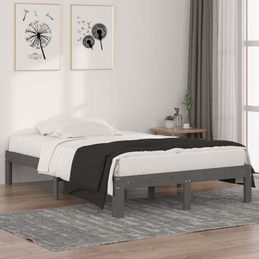Berkfield Bed Frame Grey Solid Wood 120x190 cm Small Double