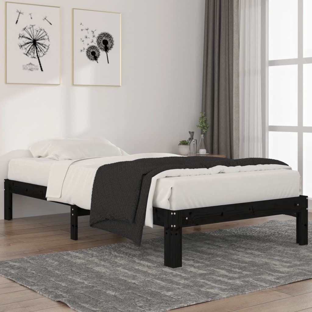 Berkfield Bed Frame Black Solid Wood Pine 100x200 cm