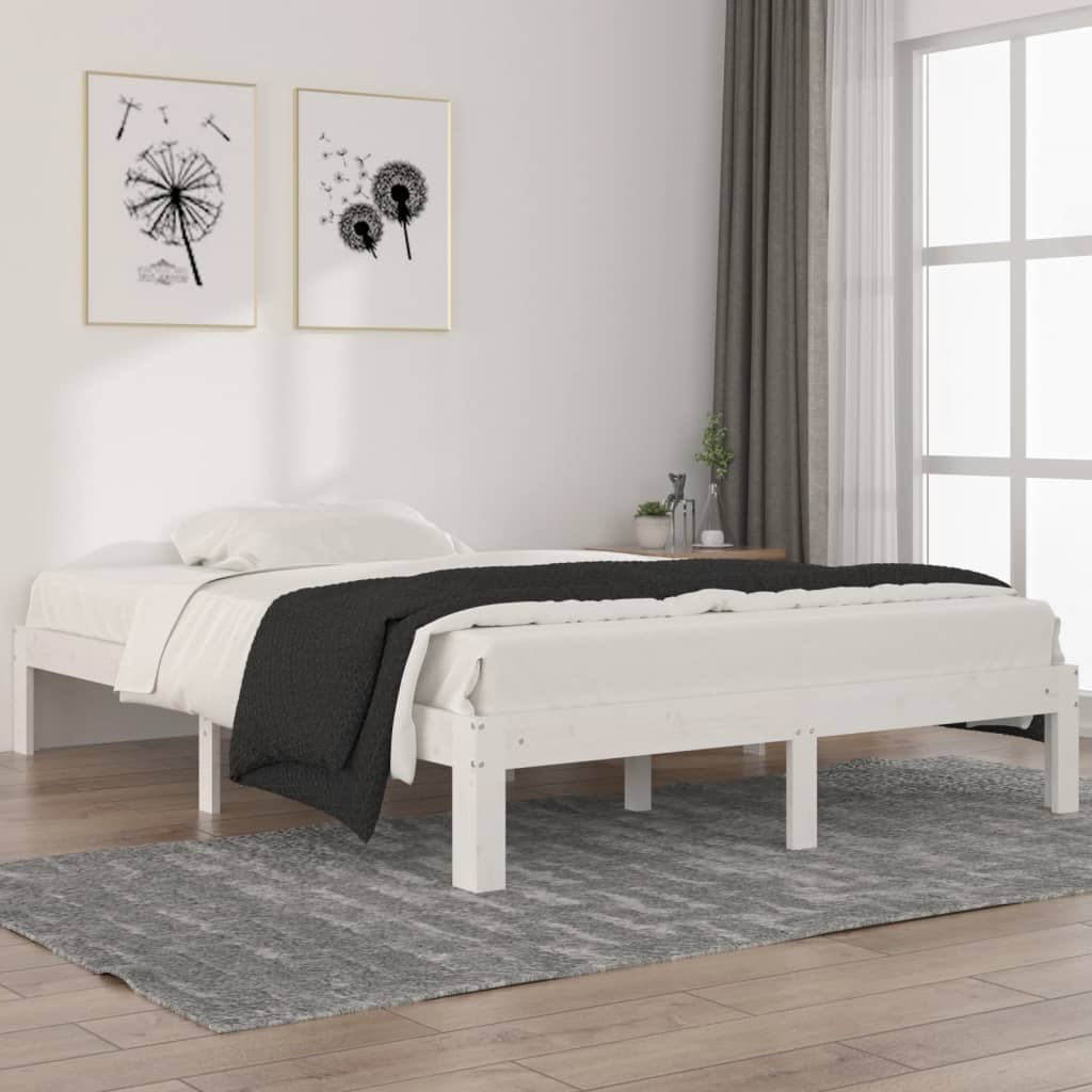 Berkfield Bed Frame White Solid Wood Pine 140x200 cm