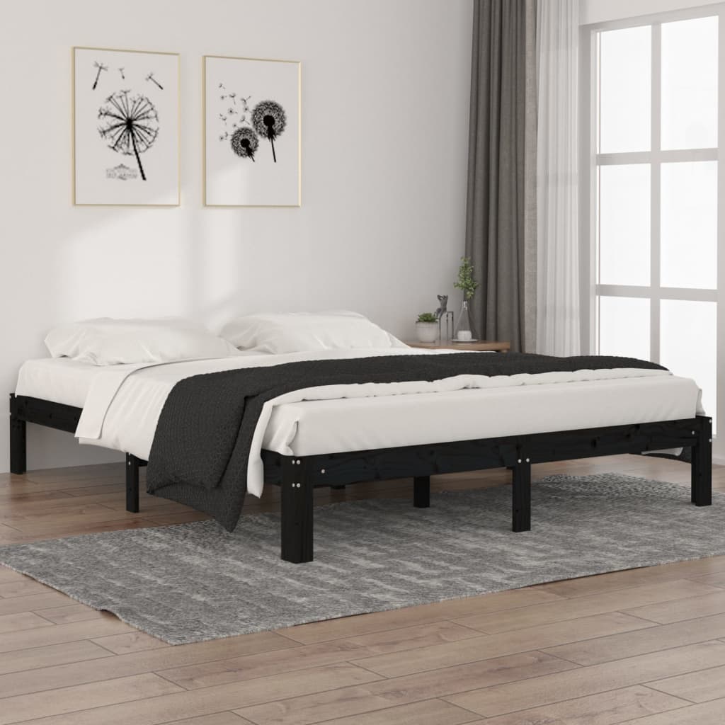 Berkfield Bed Frame Black Solid Wood Pine 160x200 cm