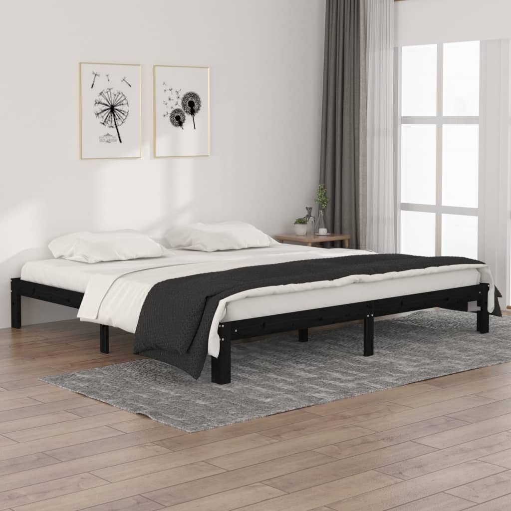 Berkfield Bed Frame Black Solid Wood Pine 200x200 cm