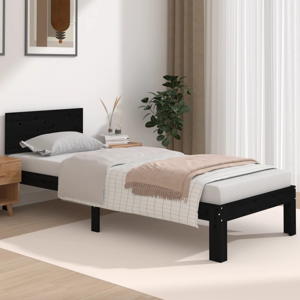 Berkfield Bed Frame Black Solid Wood 75x190 cm Small Single