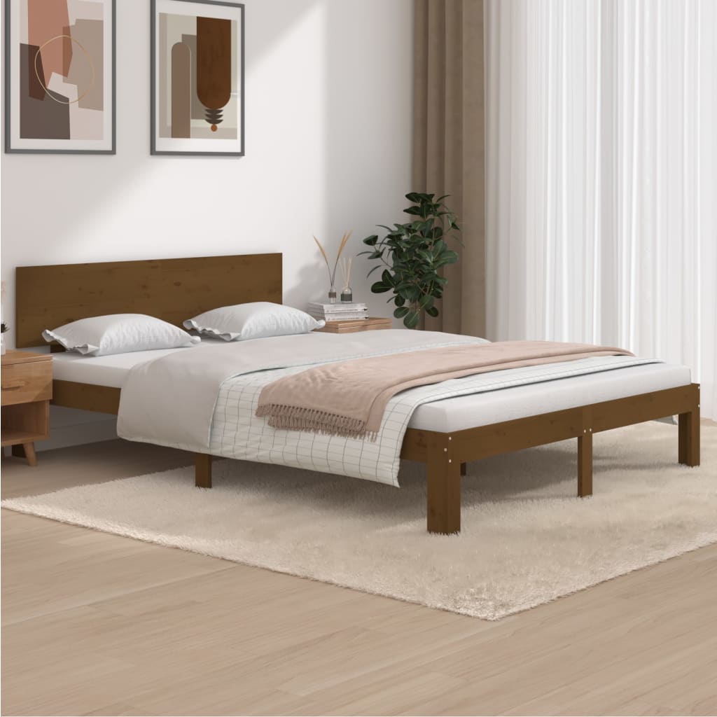 Berkfield Bed Frame Honey Brown Solid Wood Pine 140x190 cm