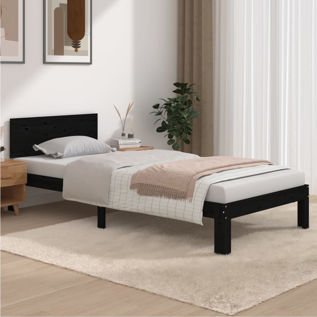 Berkfield Bed Frame Black Solid Wood Pine 90x200 cm