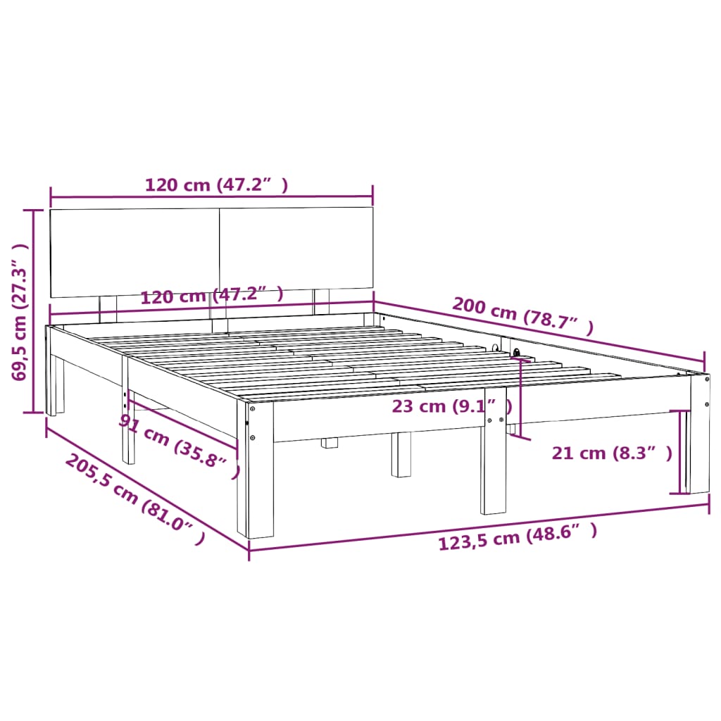 Berkfield Bed Frame Honey Brown Solid Wood Pine 120x200 cm