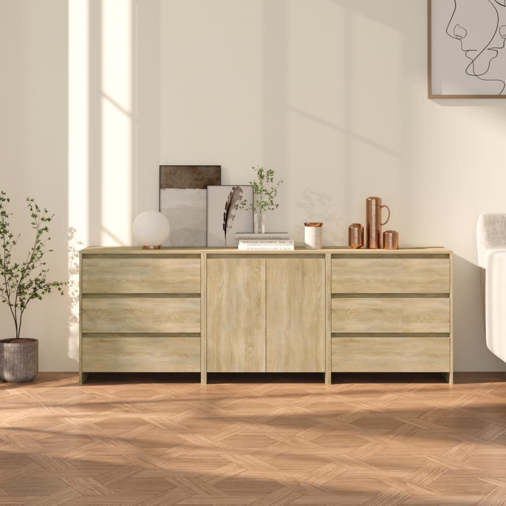 Berkfield 3 Piece Sideboard Sonoma Oak Engineered Wood
