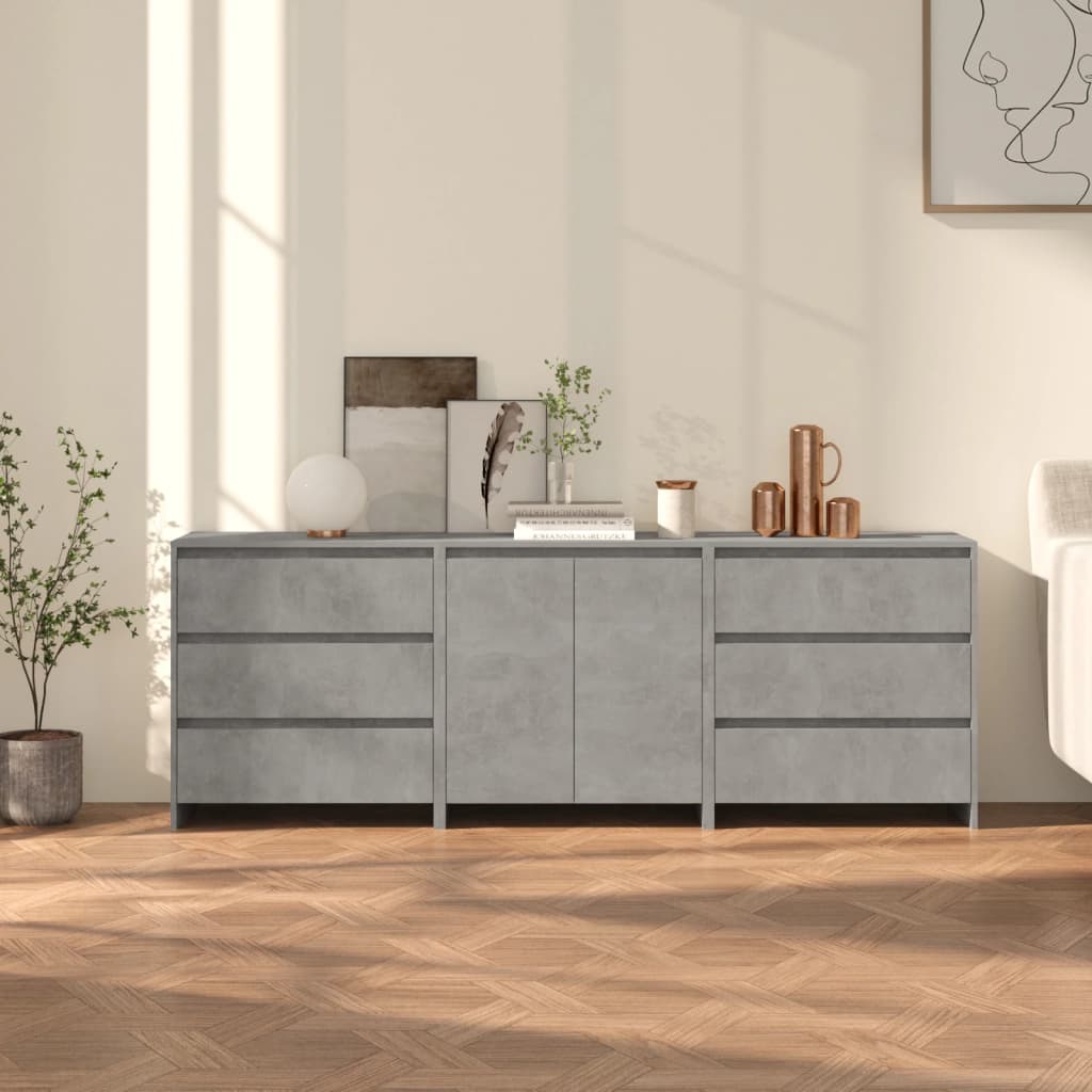 Berkfield 3 Piece Sideboard Concrete Grey Engineered Wood