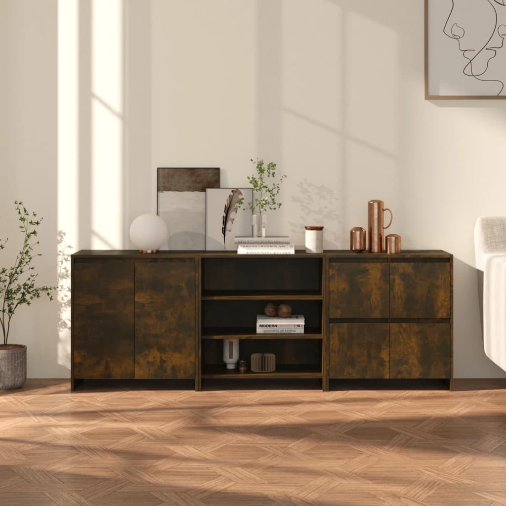 Berkfield 3 Piece Sideboard Smoked Oak Engineered Wood