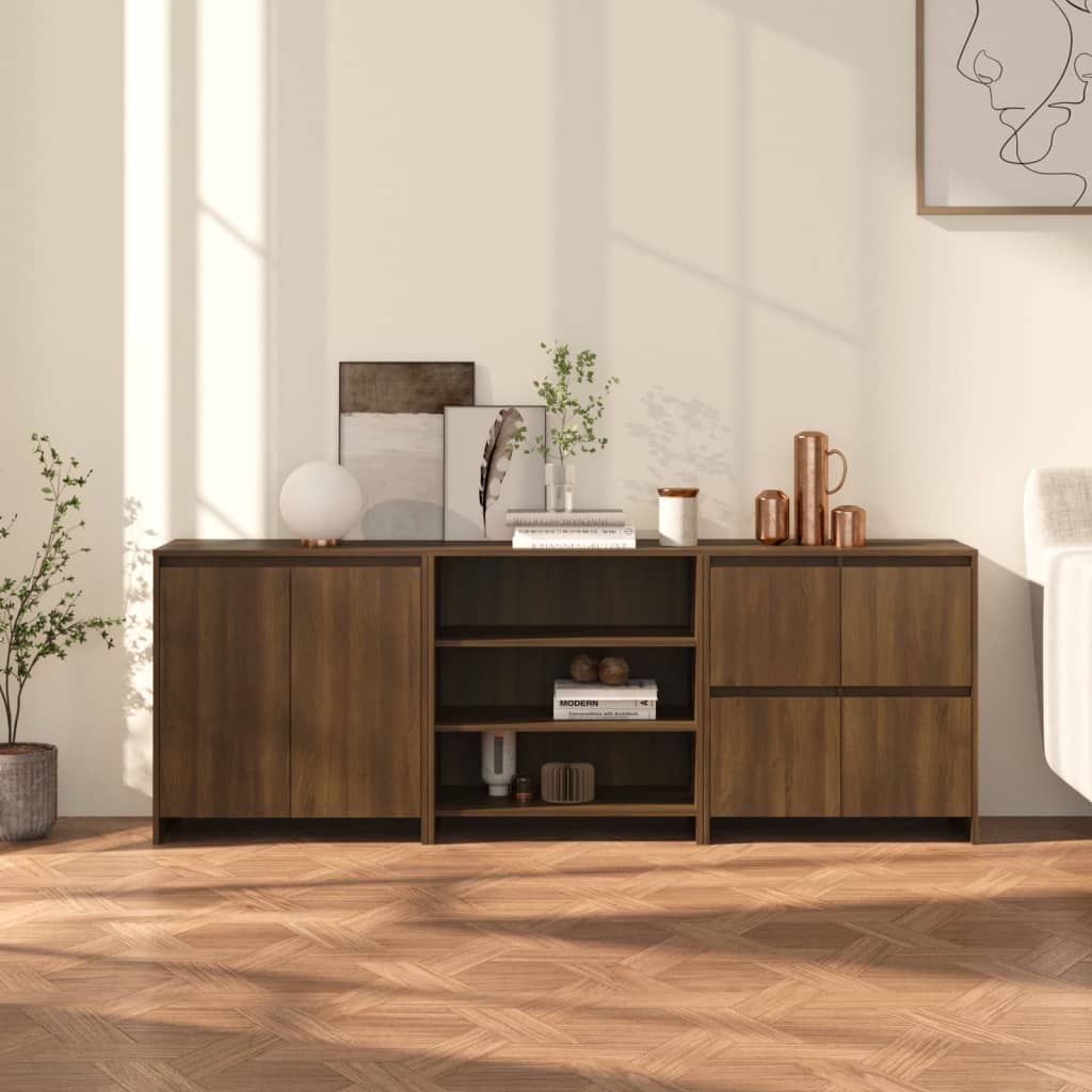 Berkfield 3 Piece Sideboard Brown Oak Engineered Wood