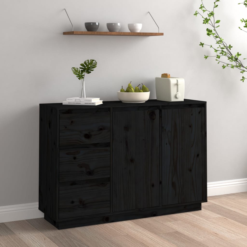 Berkfield Sideboard Black 111x34x75 cm Solid Wood Pine