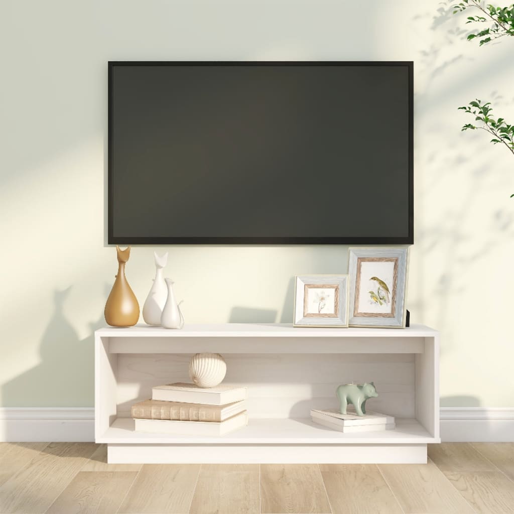 Berkfield TV Cabinet White 90x35x35 cm Solid Wood Pine