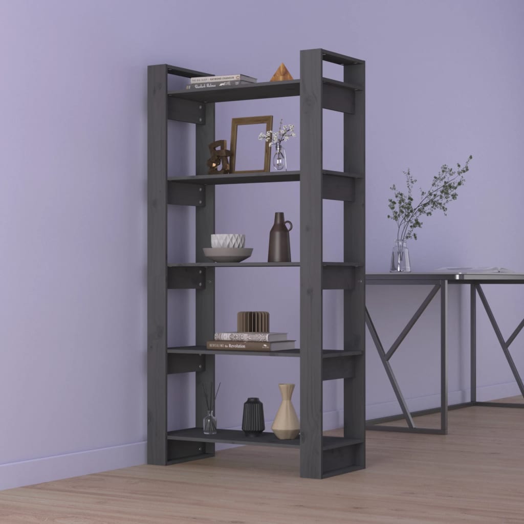 Berkfield Book Cabinet/Room Divider Grey 80x35x160 cm Solid Wood