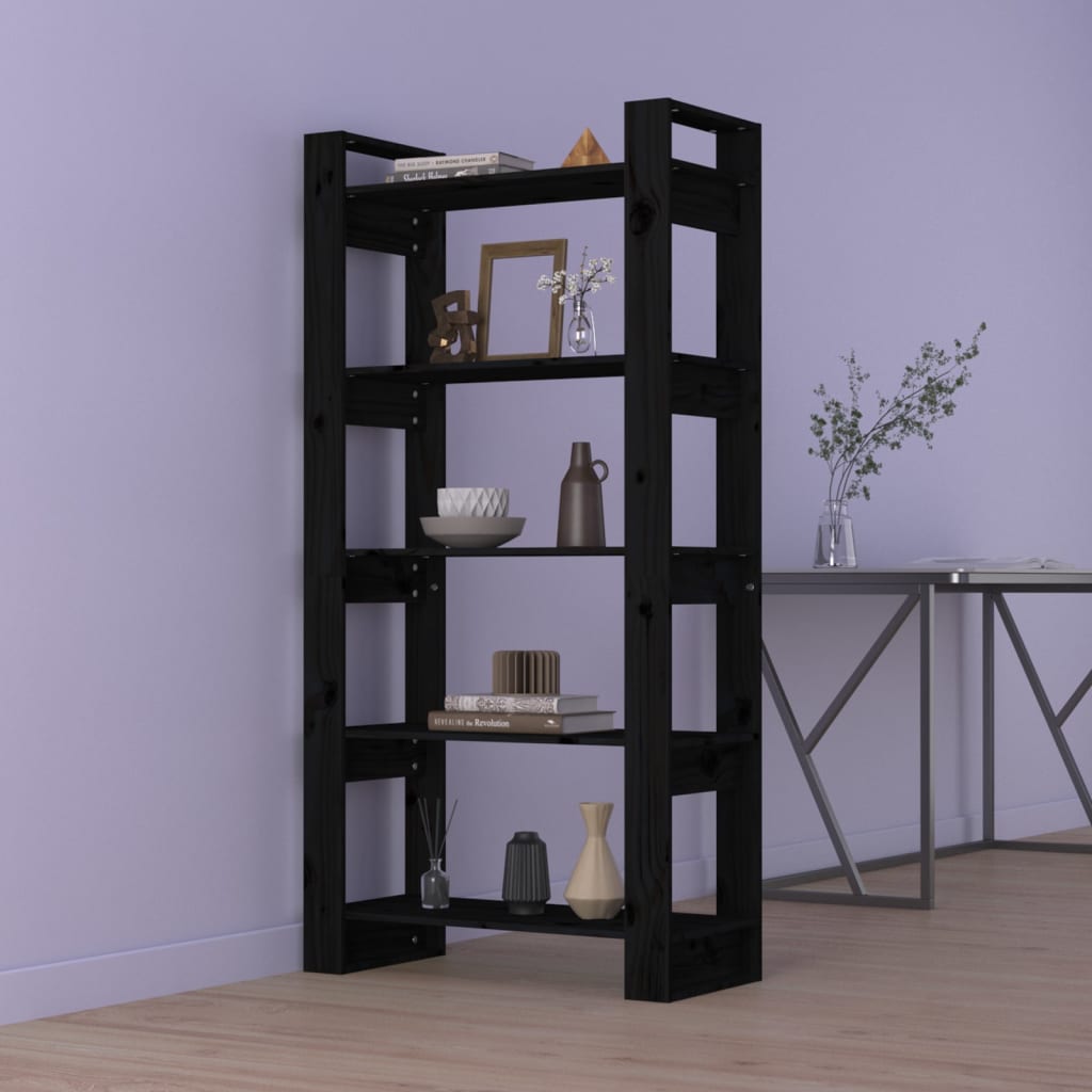 Berkfield Book Cabinet/Room Divider Black 80x35x160 cm Solid Wood