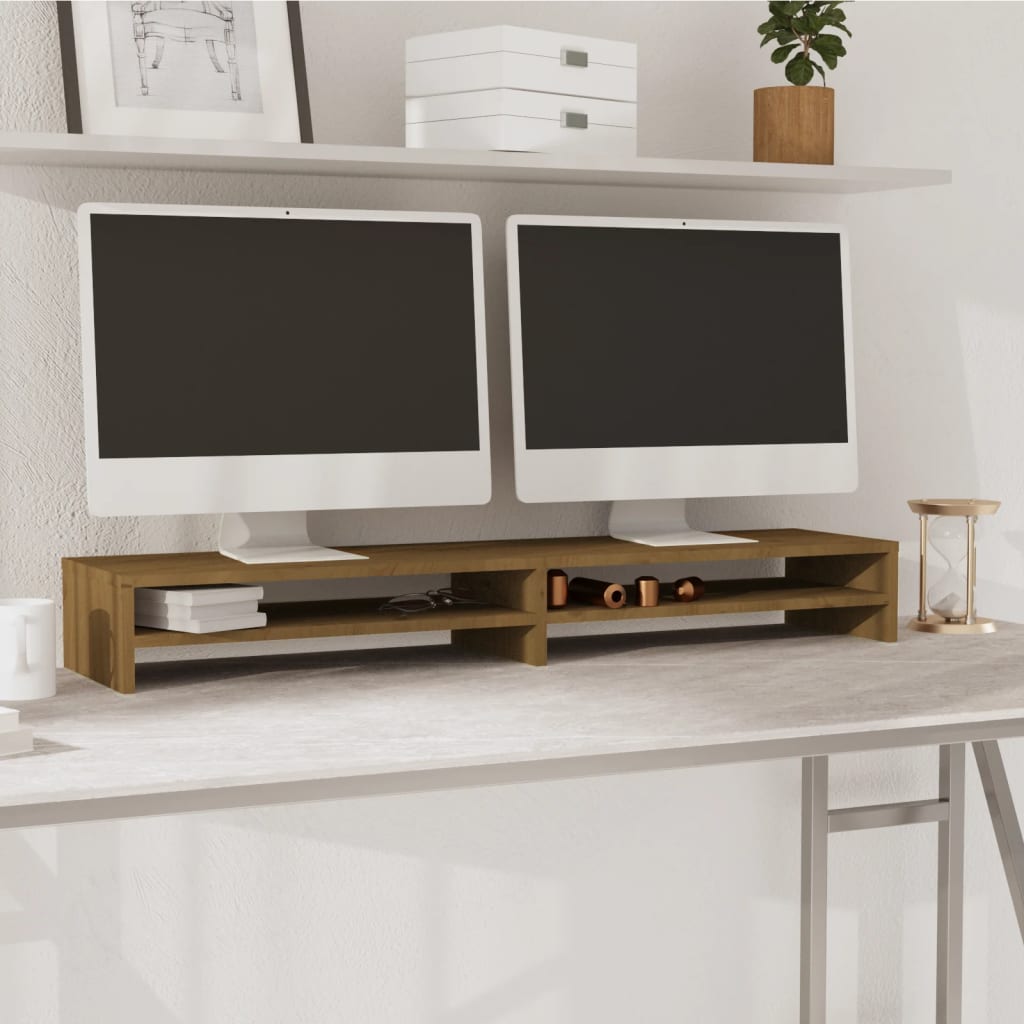 Berkfield Monitor Stand Honey Brown 100x24x13 cm Solid Wood Pine