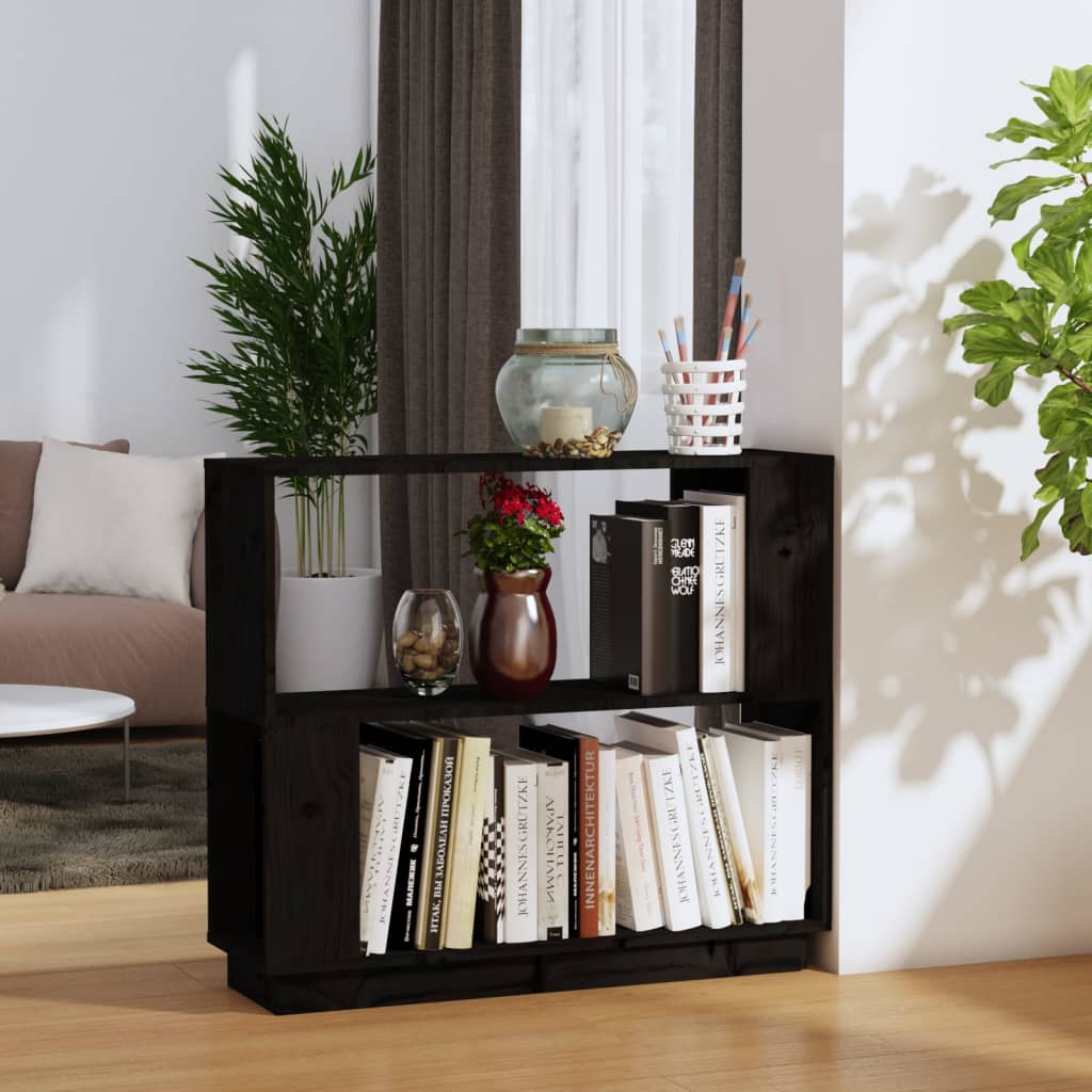Berkfield Book Cabinet/Room Divider Black 80x25x70 cm Solid Wood Pine