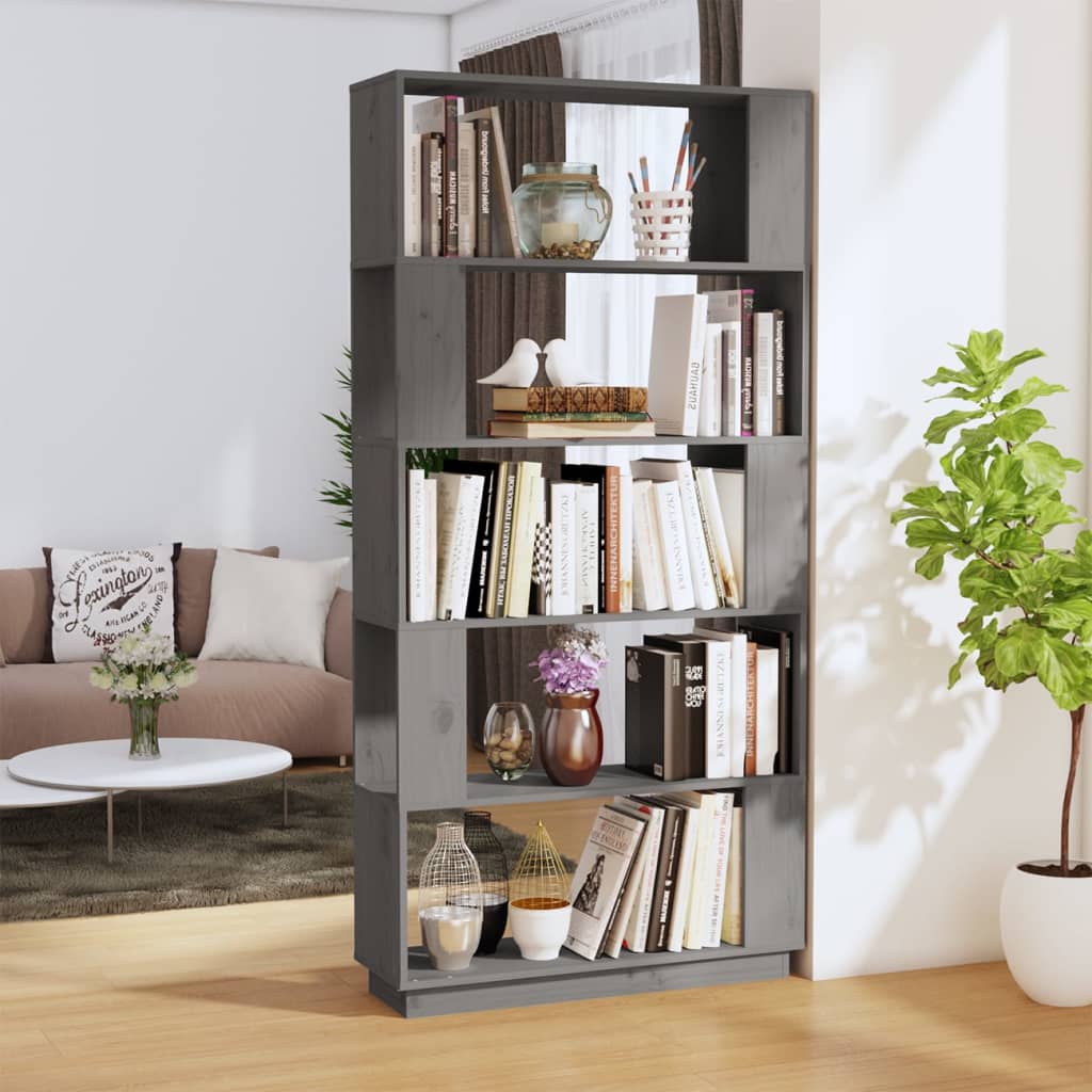 Berkfield Book Cabinet/Room Divider Grey 80x25x163.5 cm Solid Wood Pine