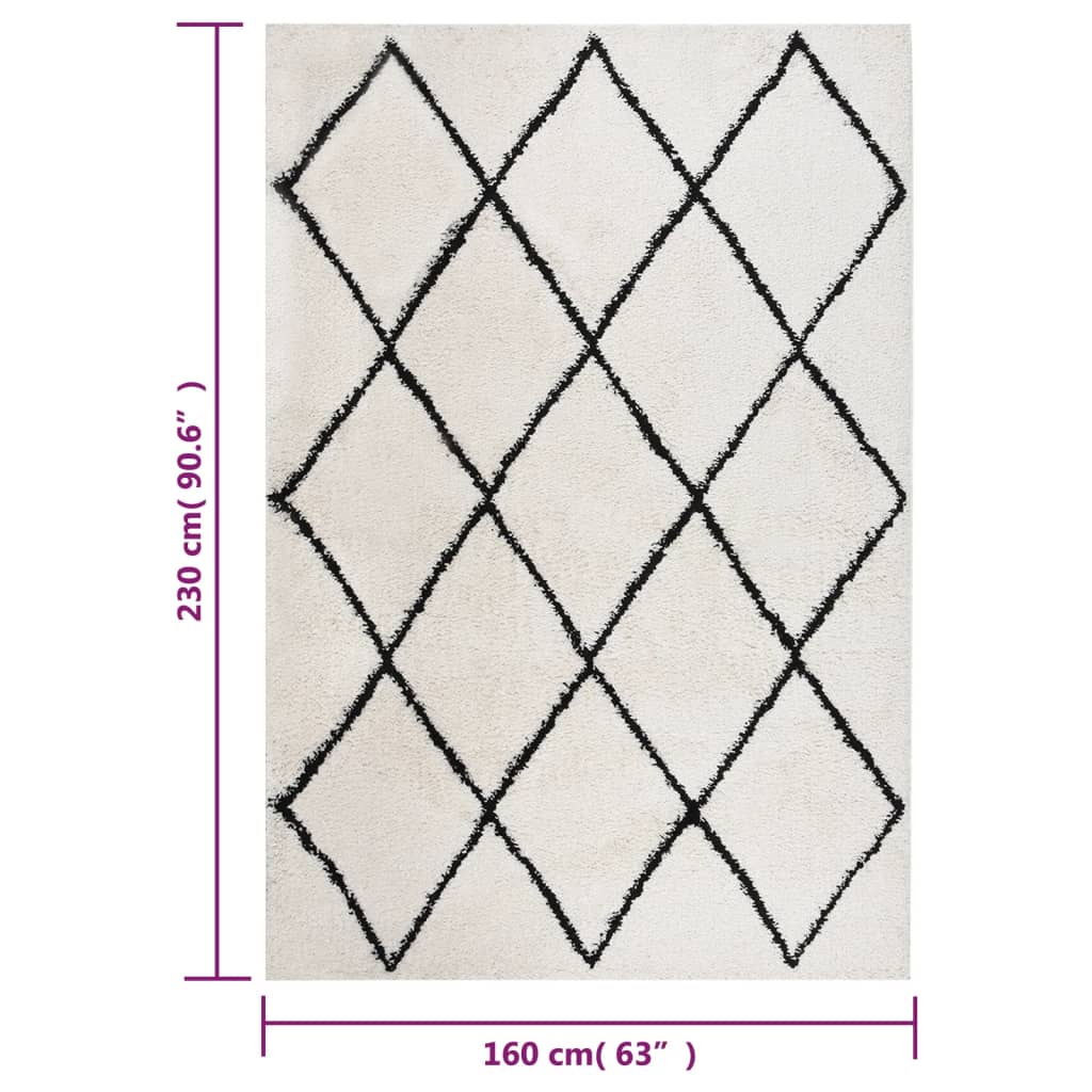 Berkfield Shaggy Rug High Pile Black and Cream 160x230 cm