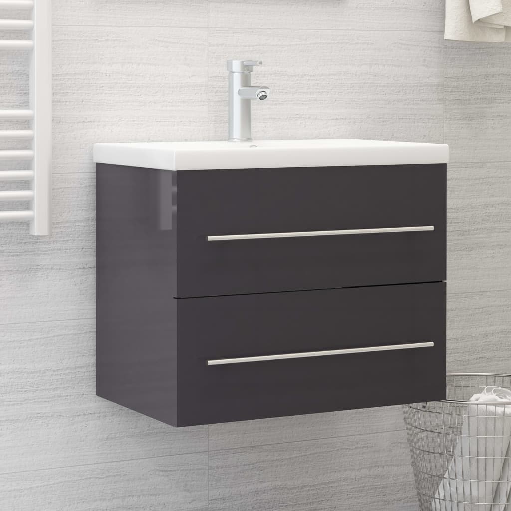 Berkfield Sink Cabinet with Built-in Basin High Gloss Grey Engineered Wood