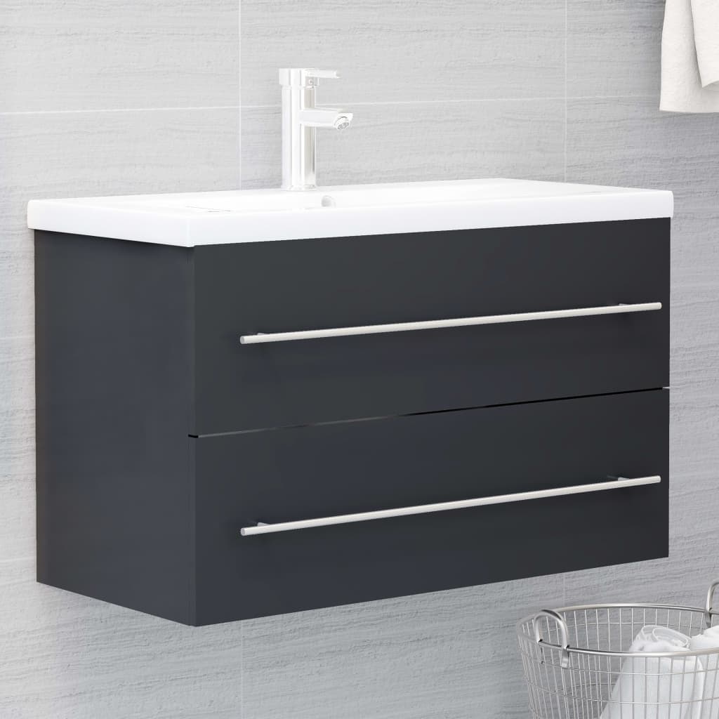 Berkfield Sink Cabinet with Built-in Basin Grey Engineered Wood
