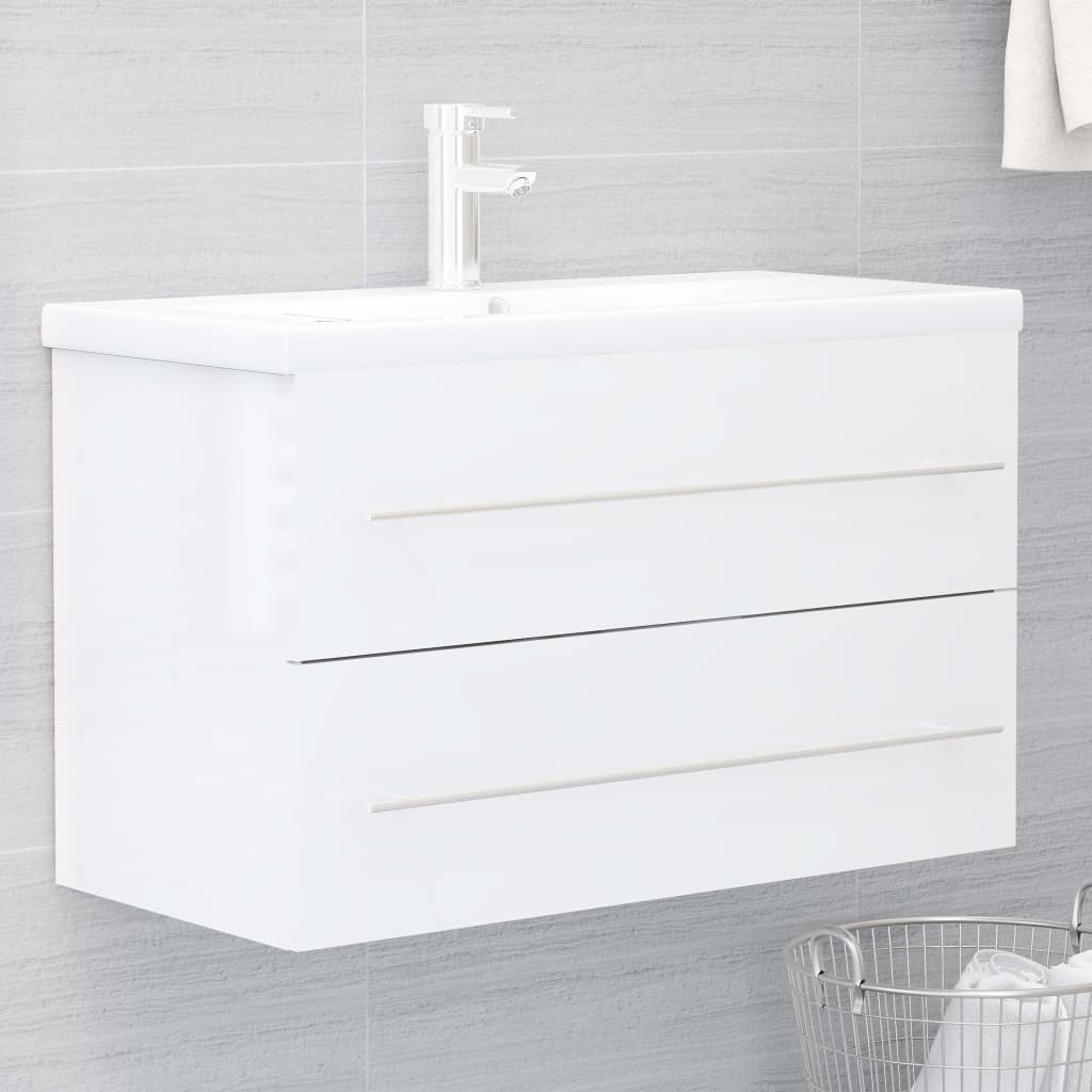 Berkfield Sink Cabinet with Built-in Basin High Gloss White Engineered Wood