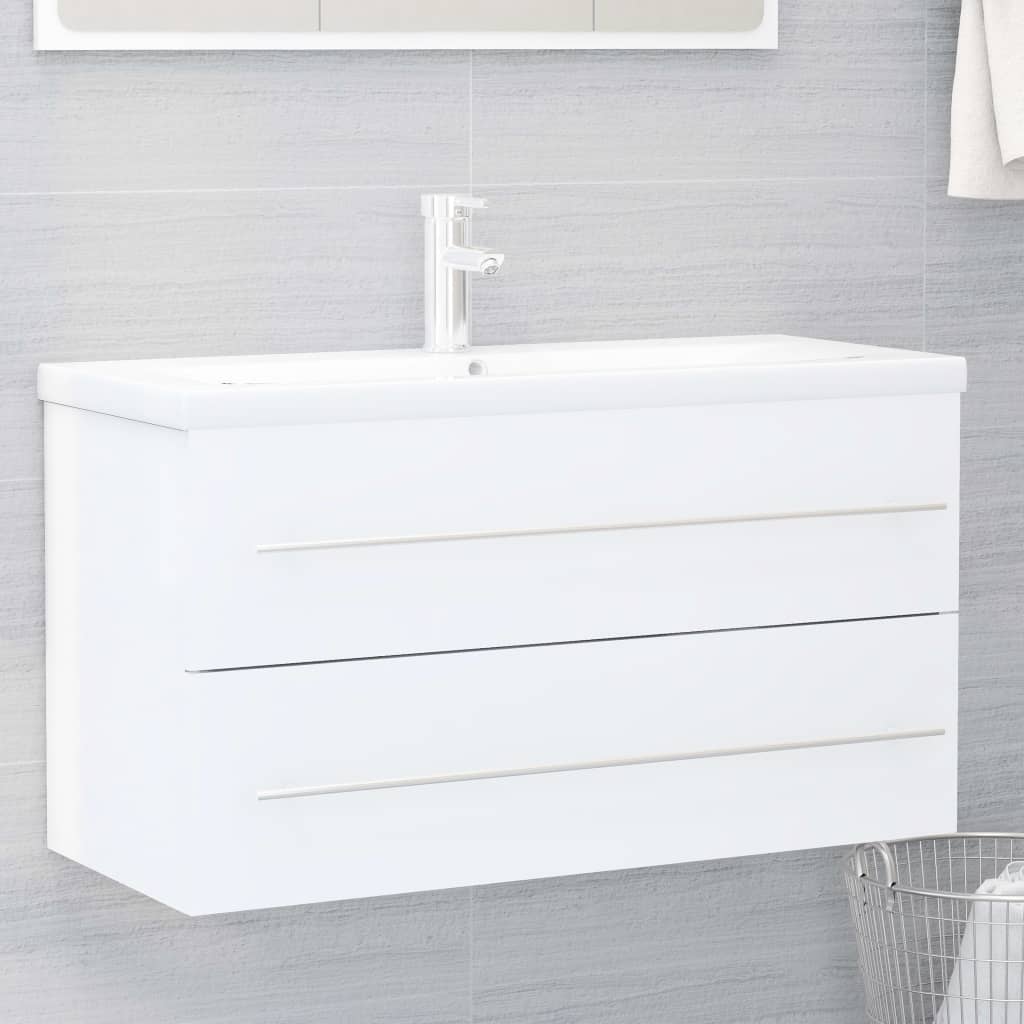 Berkfield Sink Cabinet with Built-in Basin High Gloss White Engineered Wood