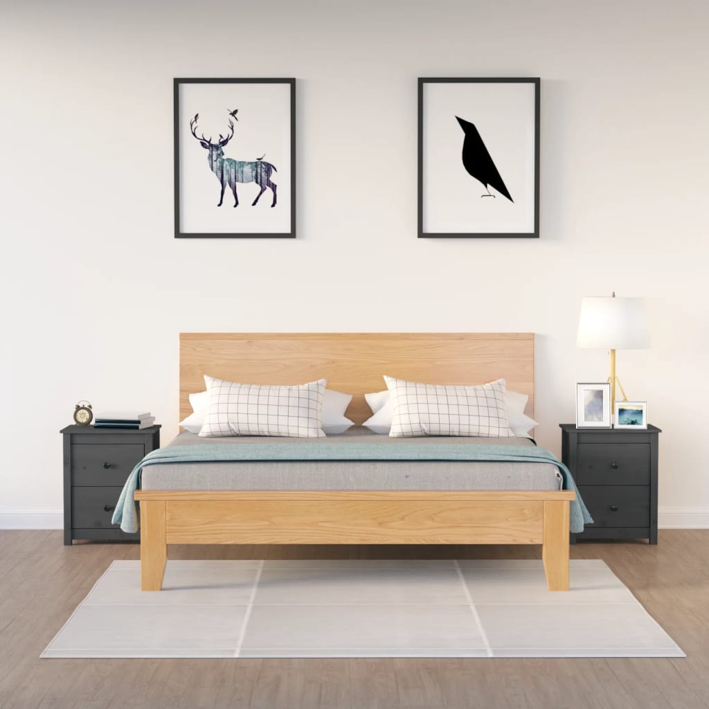 Berkfield Bedside Cabinets 2 pcs Grey 50x35x61.5 cm Solid Wood Pine