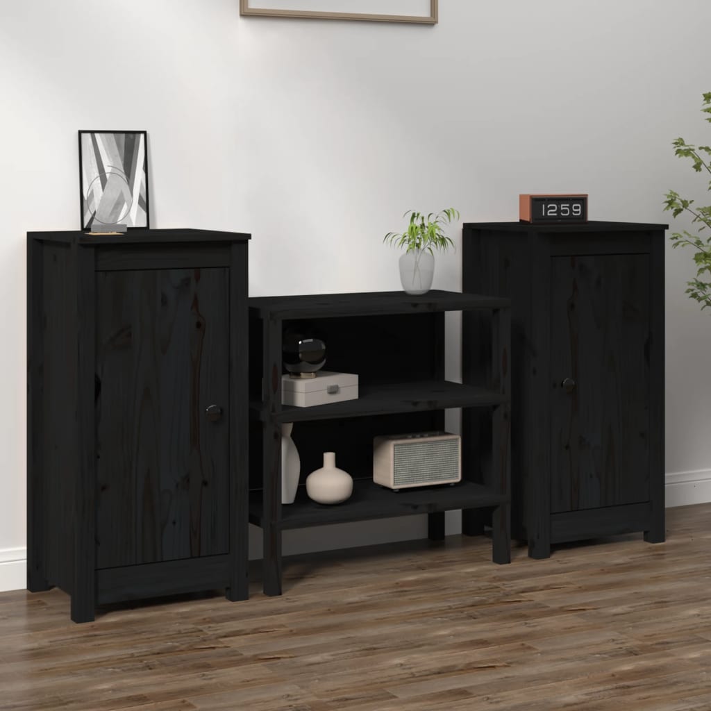 Berkfield Sideboards 2 pcs Black 40x35x80 cm Solid Wood Pine