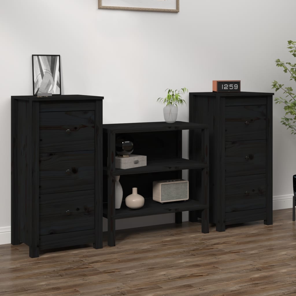 Berkfield Sideboards 2 pcs Black 40x35x80 cm Solid Wood Pine