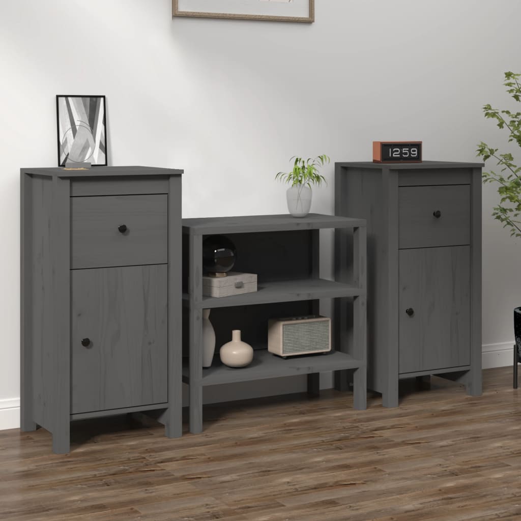 Berkfield Sideboards 2 pcs Grey 40x35x80 cm Solid Wood Pine