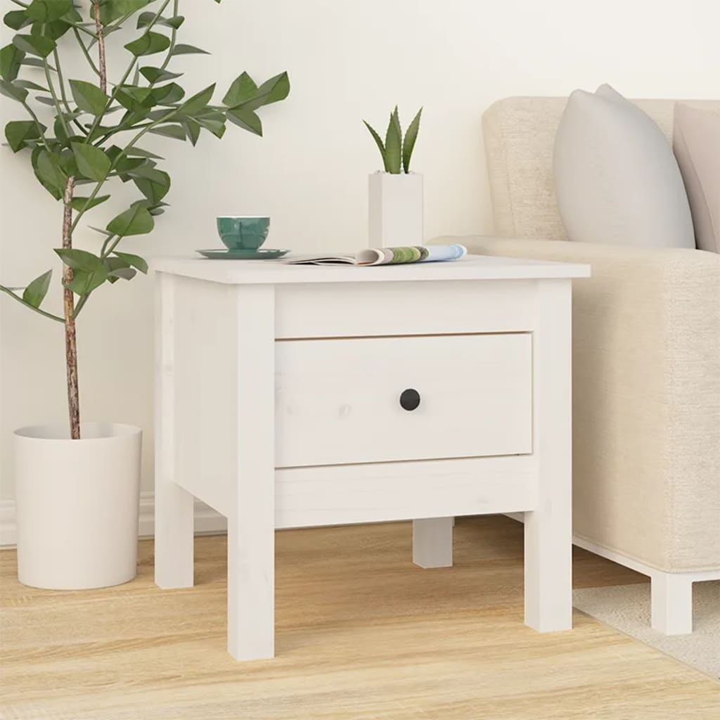 Berkfield Side Table White 40x40x39 cm Solid Wood Pine