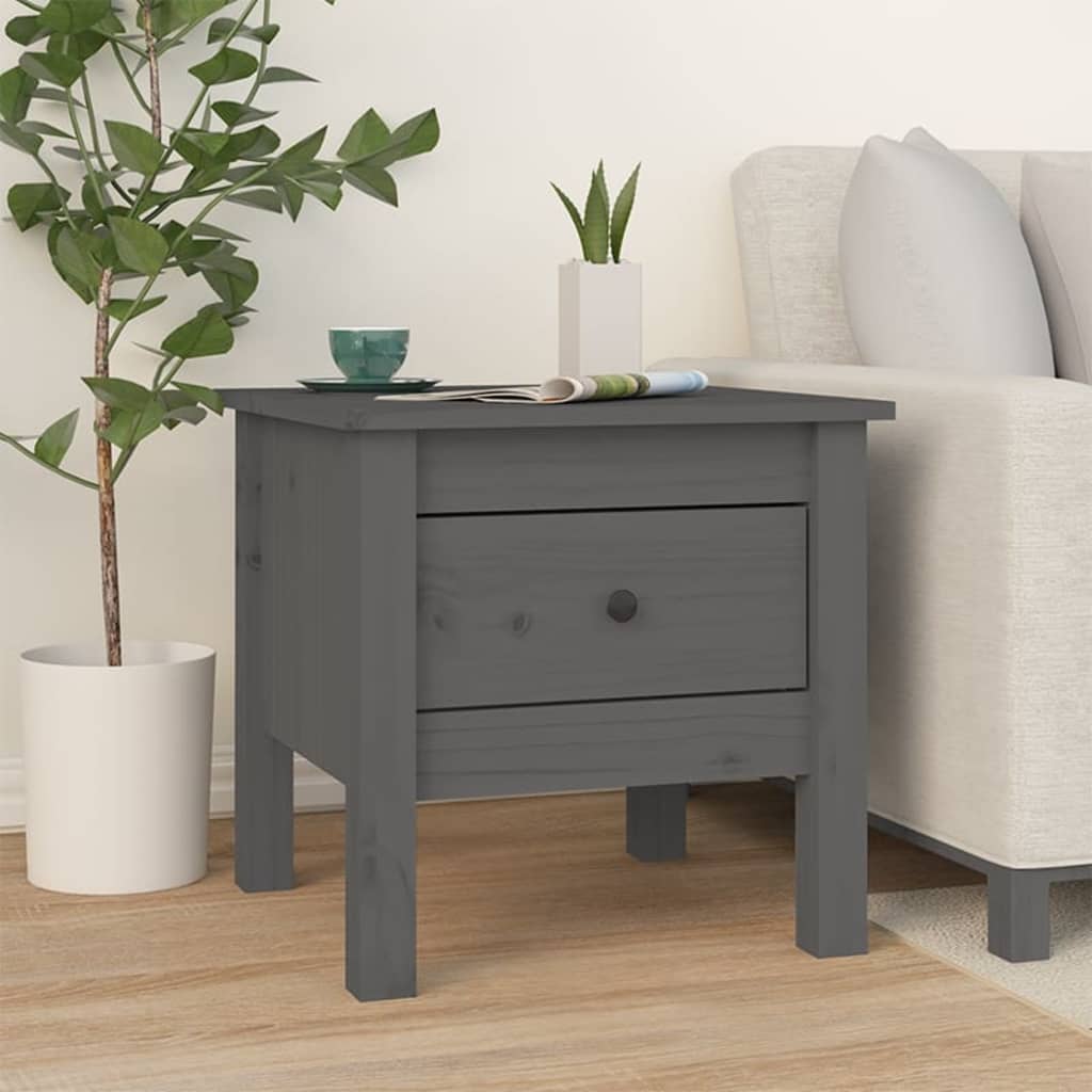 Berkfield Side Table Grey 40x40x39 cm Solid Wood Pine