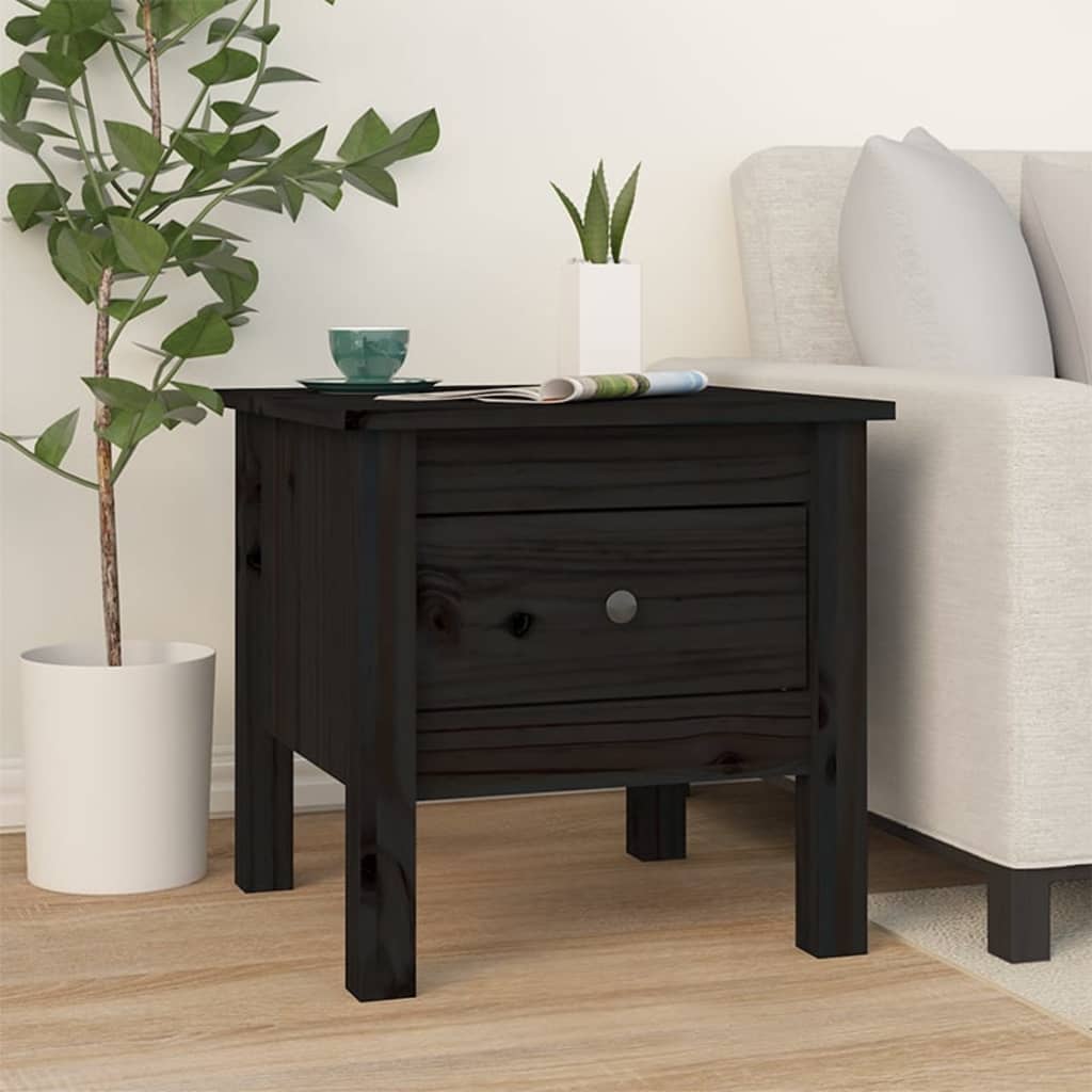 Berkfield Side Table Black 40x40x39 cm Solid Wood Pine