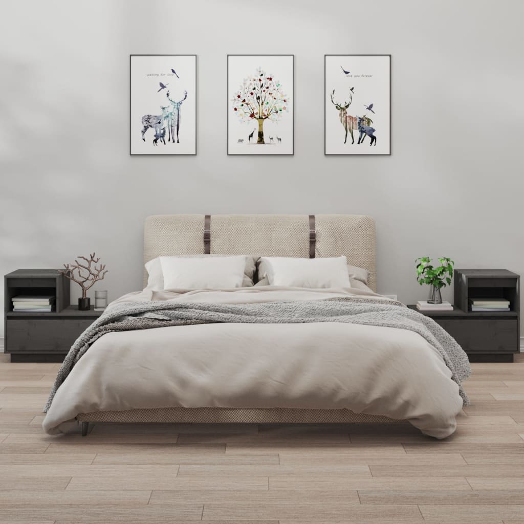 Berkfield Bedside Cabinets 2 pcs Grey 60x34x51 cm Solid Wood Pine