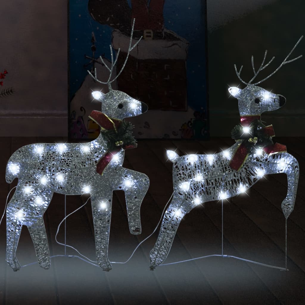 Berkfield Christmas Reindeers 2 pcs Silver 40 LEDs