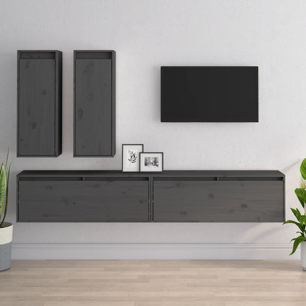 Berkfield TV Cabinets 4 pcs Grey Solid Wood Pine