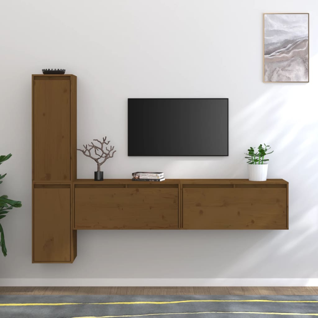 Berkfield TV Cabinets 4 pcs Honey Brown Solid Wood Pine