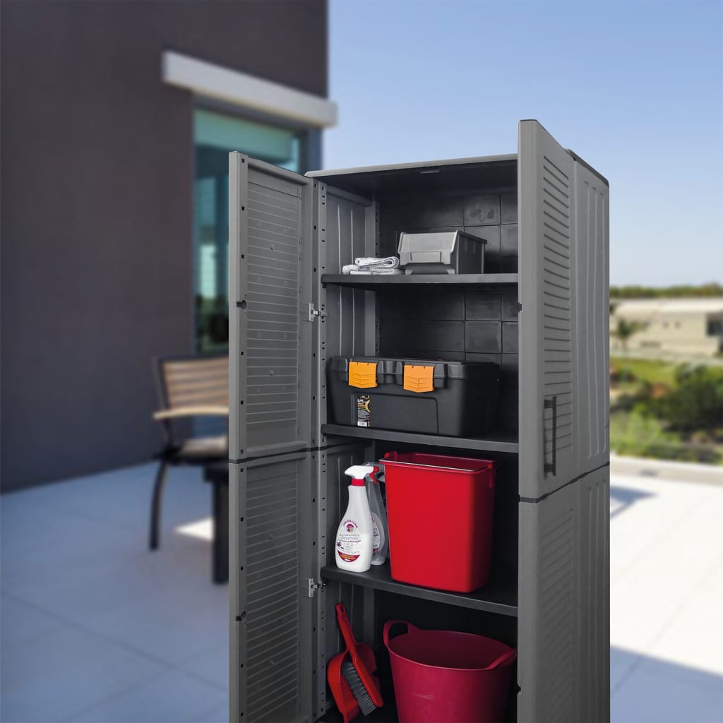 Berkfield Garden Storage Cabinet Grey and Black 68x37x163 cm PP