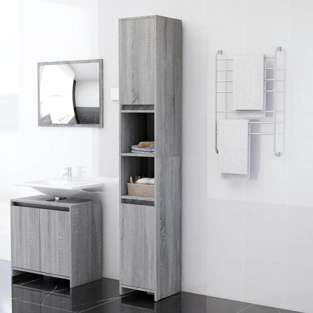 Berkfield Bathroom Cabinet Grey Sonoma 30x30x183.5 cm Engineered Wood