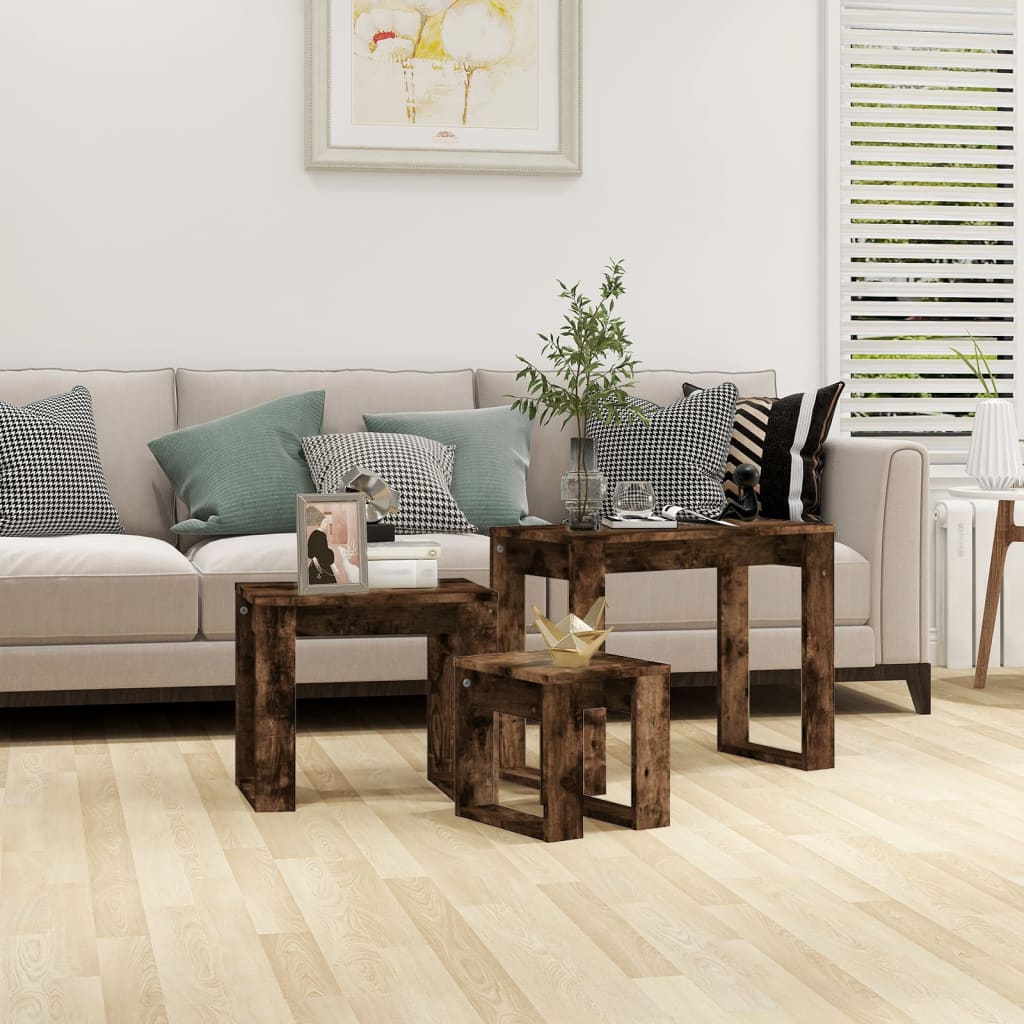 Berkfield Nesting Tables 3 pcs Smoked Oak Engineered Wood