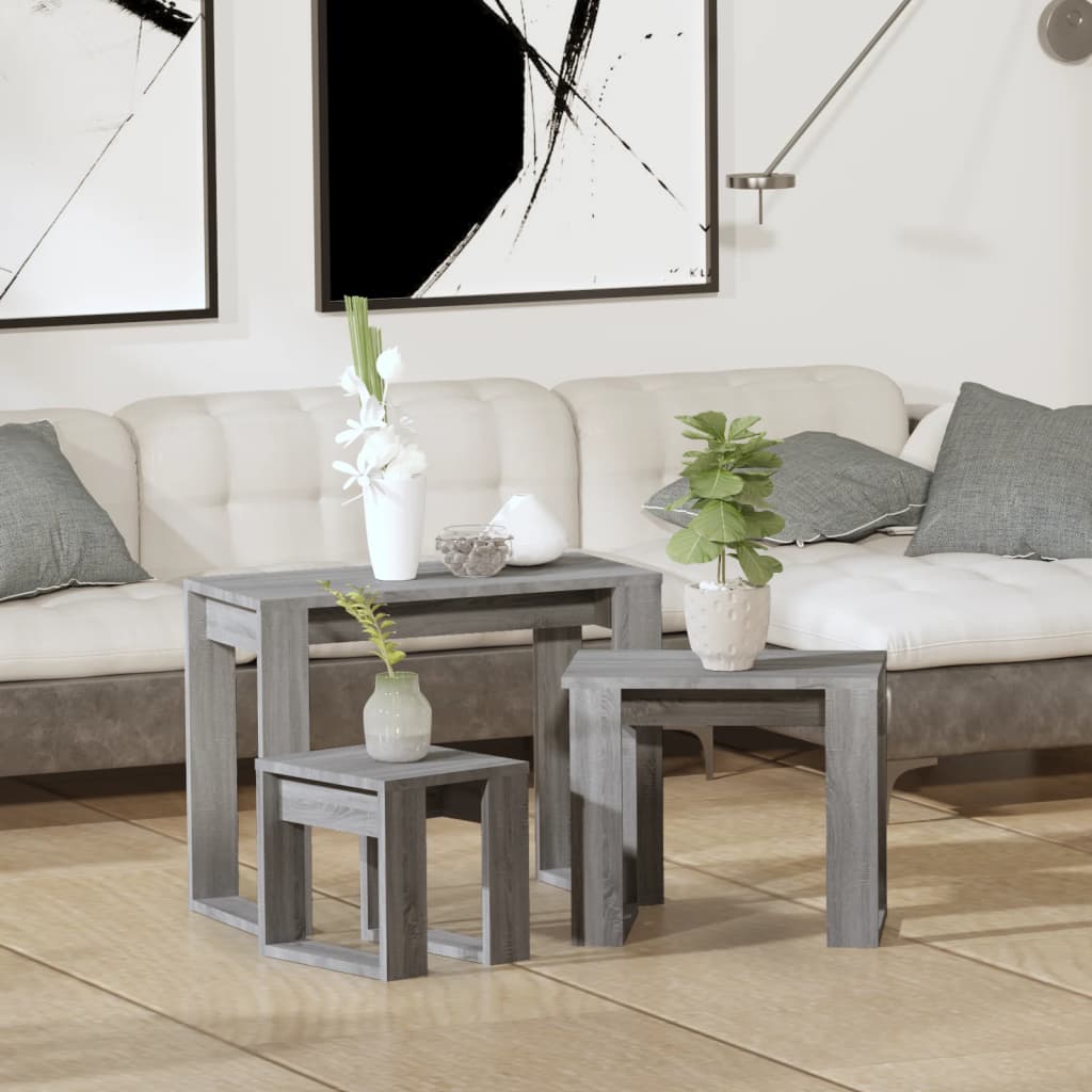 Berkfield Nesting Tables 3 pcs Grey Sonoma Engineered Wood