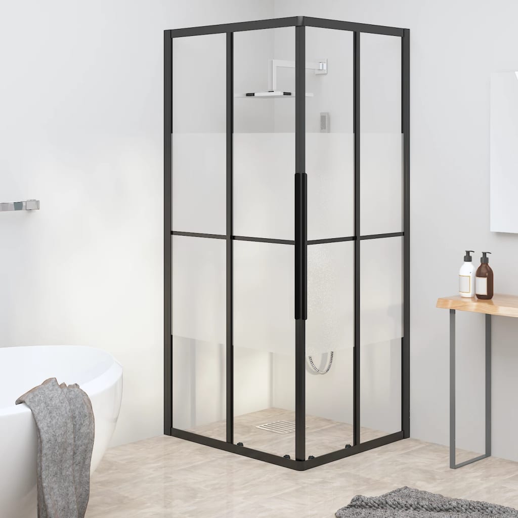 Berkfield Shower Cabin Half Frosted ESG 90x70x180 cm Black