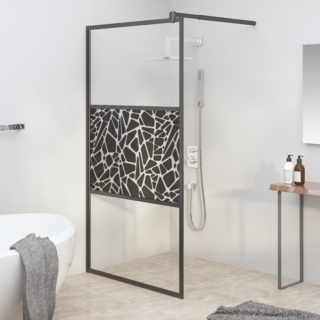 Berkfield Walk-in Shower Wall 115x195cm ESG Glass with Stone Design Black